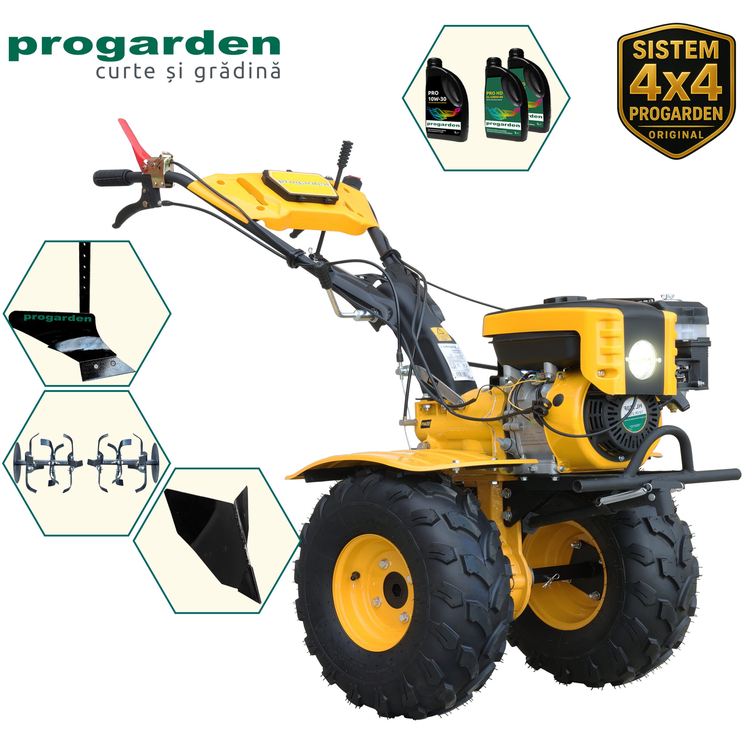 ProGARDEN Pachet Campo 873 Alpine motocultor 7CP + Plug simplu + Plug bilonat/rarita + 3L Ulei